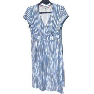 Boden Dress faux wrap womens 6R 6 blue white surplice knit cotton coastal preppy